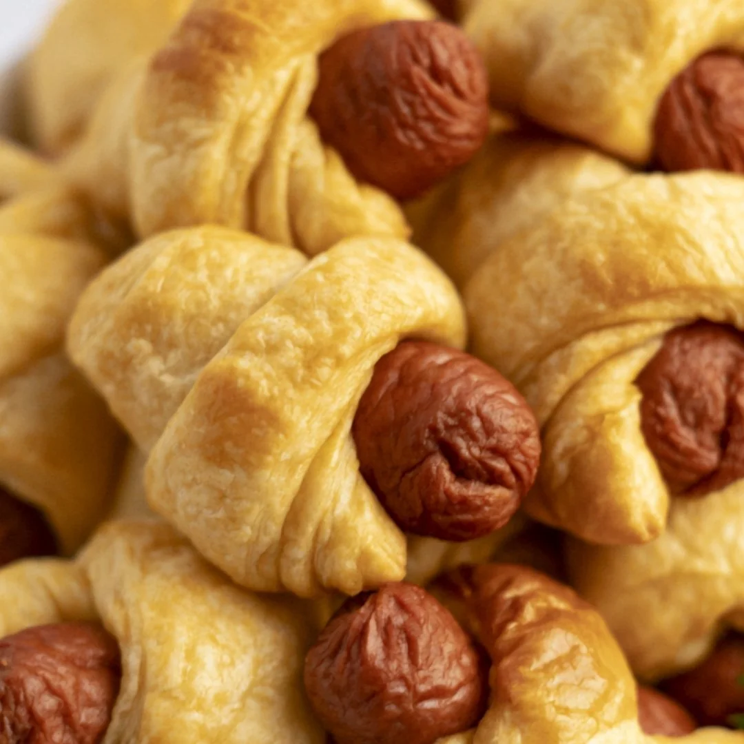 Delicious air fryer pigs in a blanket served on a plate, ready to enjoy.