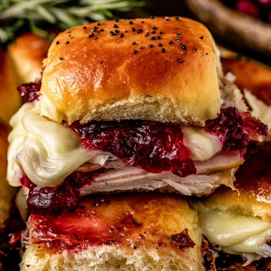 Cozy cranberry turkey sliders with fresh ingredients and toppings on a platter.