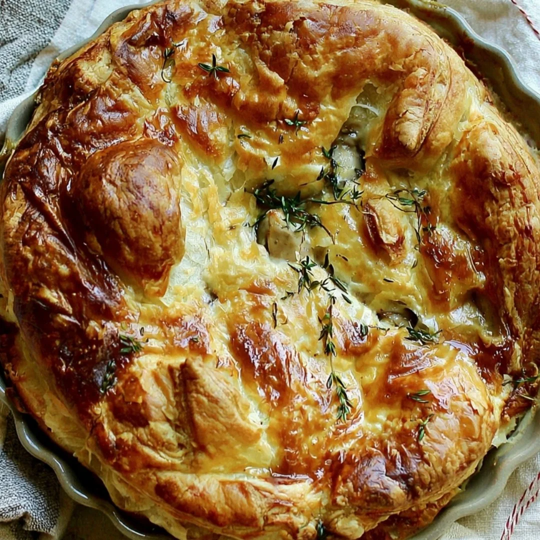 Cozy French Chicken Pie served warm with golden flaky crust
