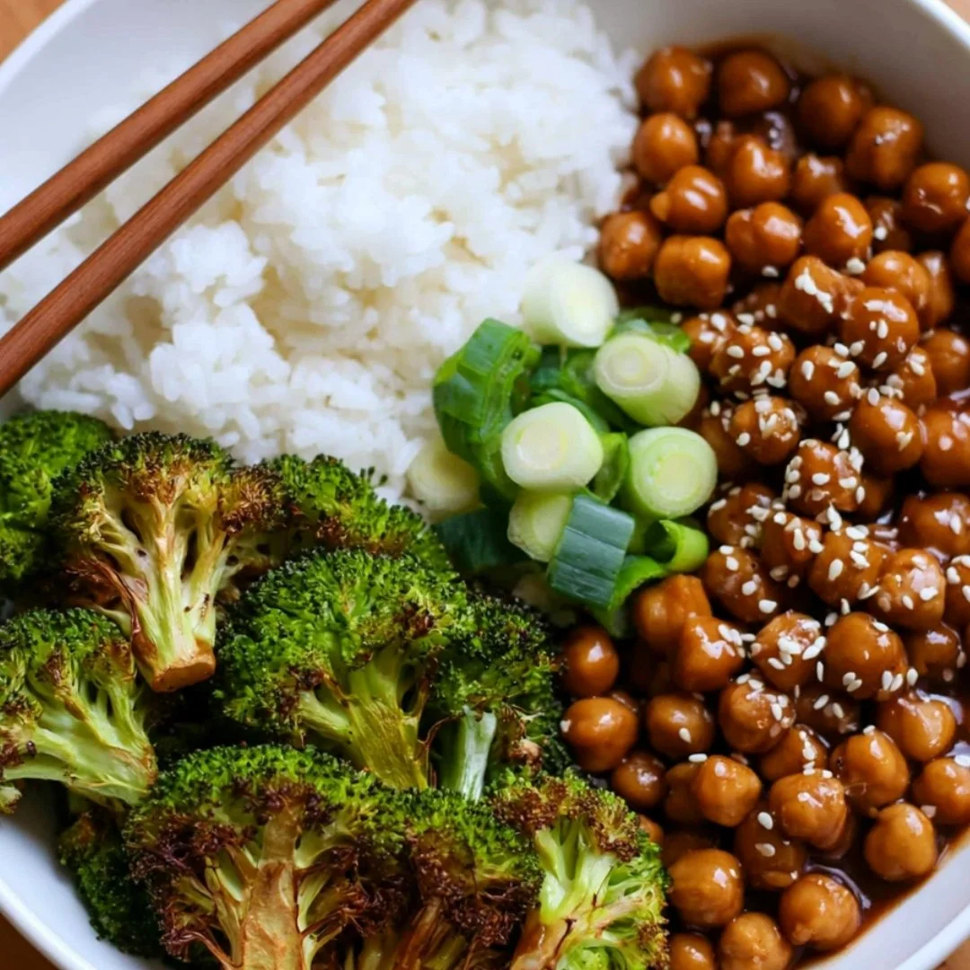 Delicious and cozy General Tso's Chickpeas served in a bowl