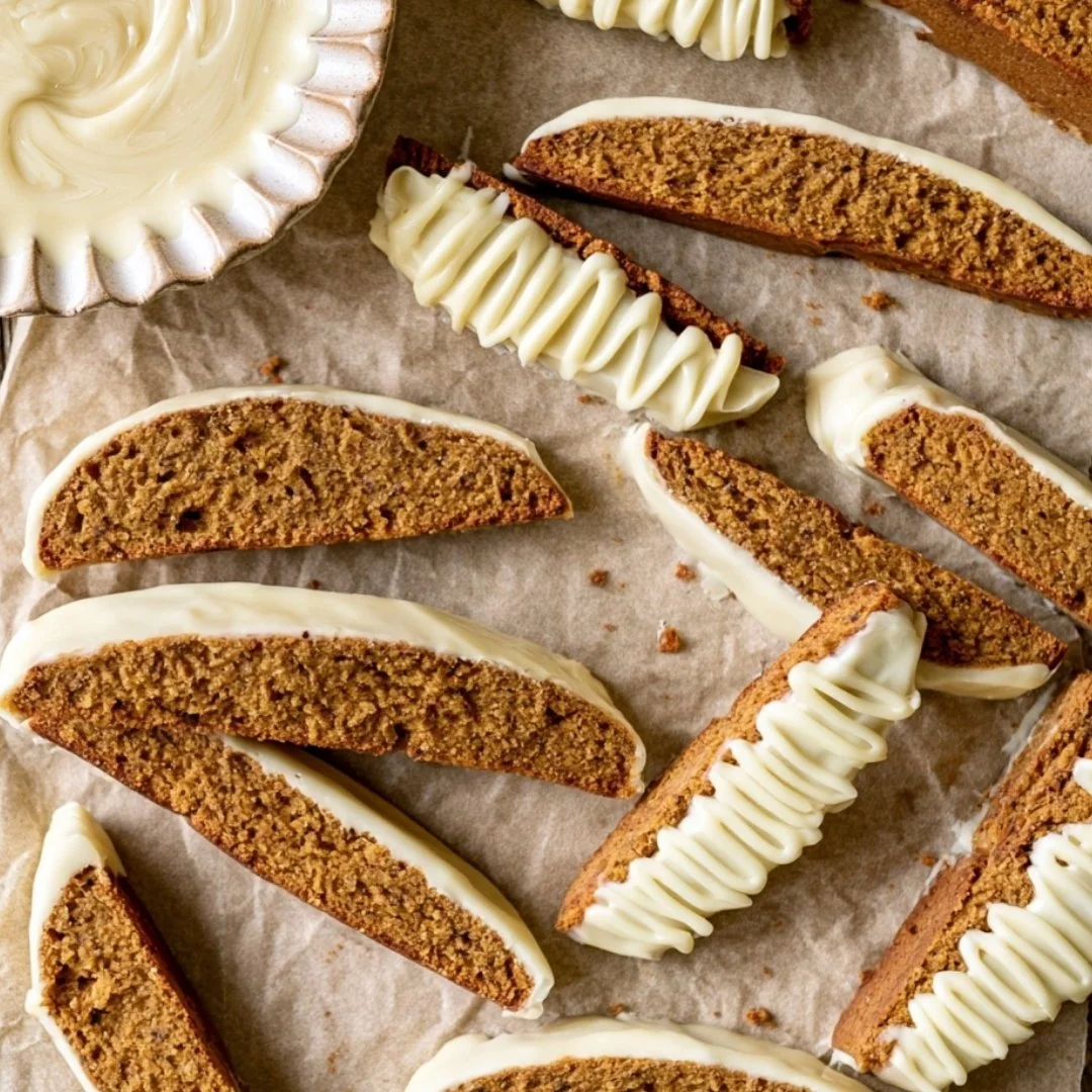 Cozy gingerbread biscotti on a festive plate